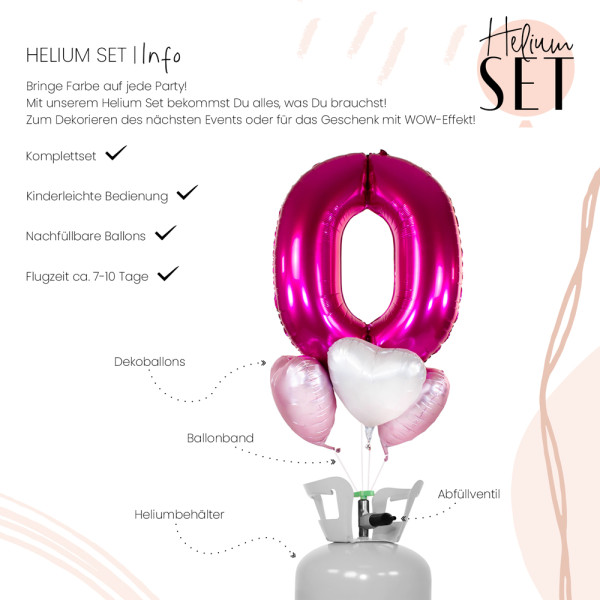 XXL Zahl 0 Pink Ballonbouquet-Set mit Heliumbehälter 3