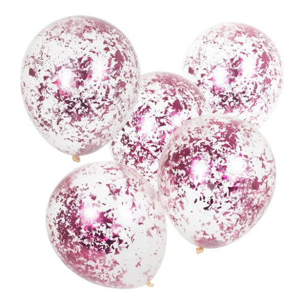 5 latexballonger rosa konfetti 30cm