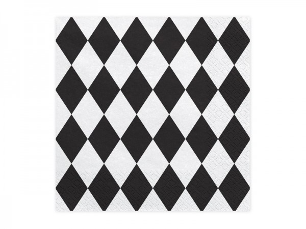 20 serviettes Arlequin blanc noir 33 x 33cm