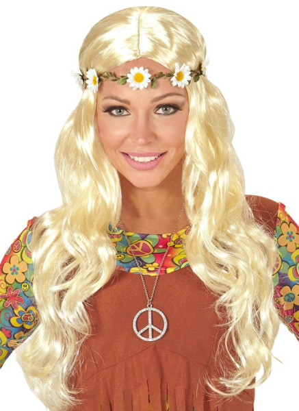 Parrucca bionda hippie con margherite