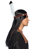 Peluca india con diadema de plumas