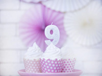 Preview: Number 9 cake candle silver gloss 7cm