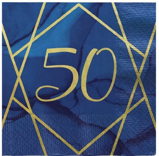 16 serviettes bleues et or 50e anniversaire