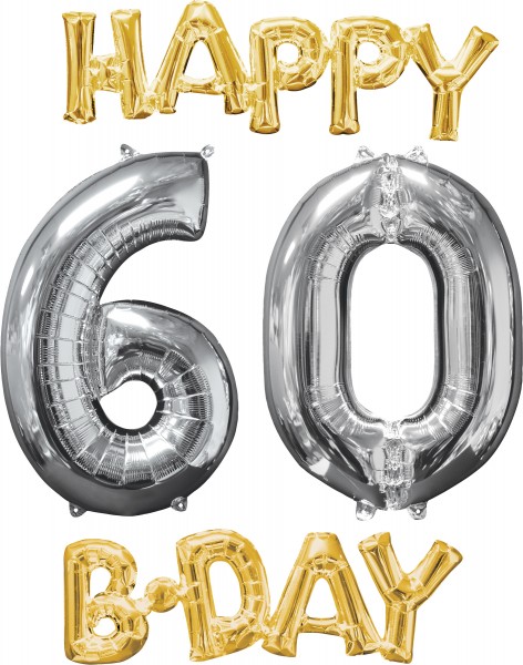 Ballons en aluminium Happy 60 Birthday 4 pièces