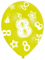 6 bunte Luftballons 8.Geburtstag 27,5 cm