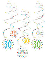 6 spiralnych wieszaków na konfetti na 30 urodziny 61cm