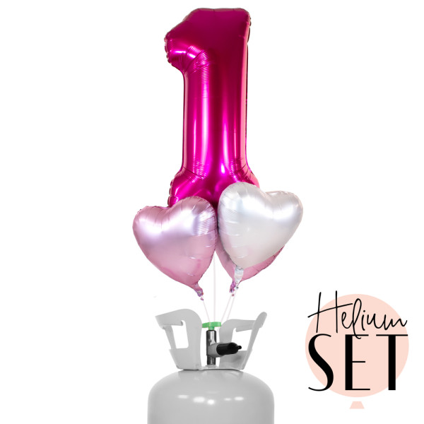 XXL Zahl 1 Pink Ballonbouquet-Set mit Heliumbehälter