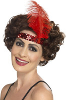 Rode Malin hoofdband met pailletten uit de jaren 20