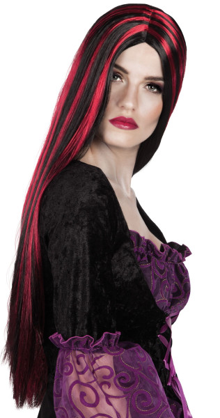 Black red streak long hair wig
