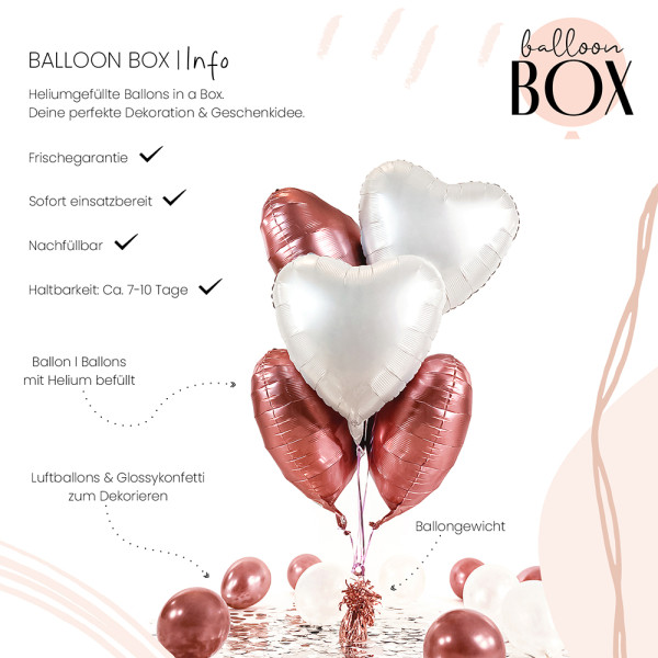 5 Heliumballons in der Box mixed Rosegold & White Hearts 3