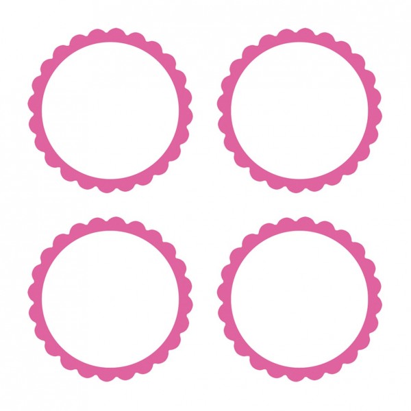 20 etykiet w formie bufetu z różową obwódką w kwiaty