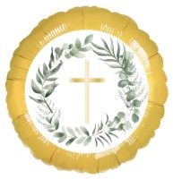 Folienballon Kreuz Floral Gold 46cm Kommunion Konfirmation Taufe