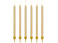 12 birthday candles including holders in gold 12.5cm
