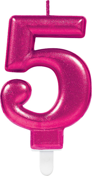 Zahlenkerze 5 in Sparkling Pink 7,5cm
