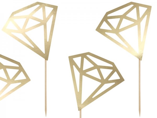 6 golden cupcake toppers in diamond shape 9,5cm 2