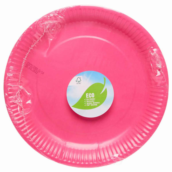 8 Live Pink Eco paper plates 23cm