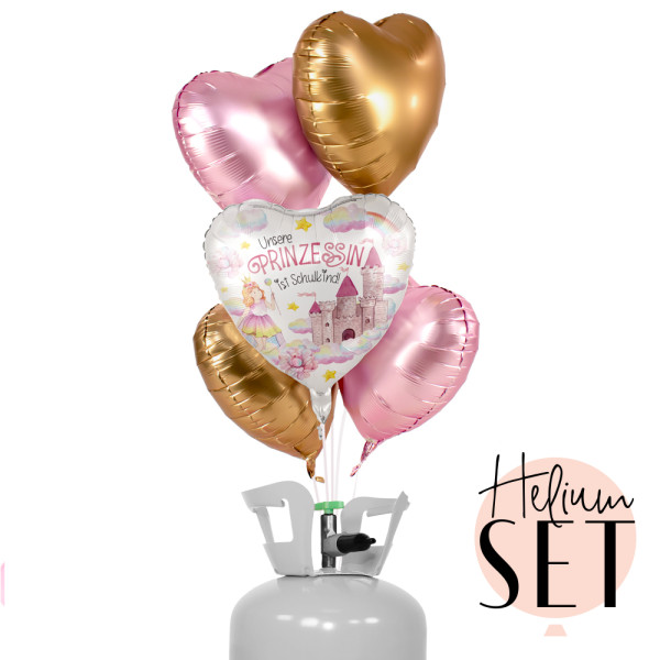 Dein erster Schultag Prinzessin Ballonbouquet-Set mit Heliumbehälter