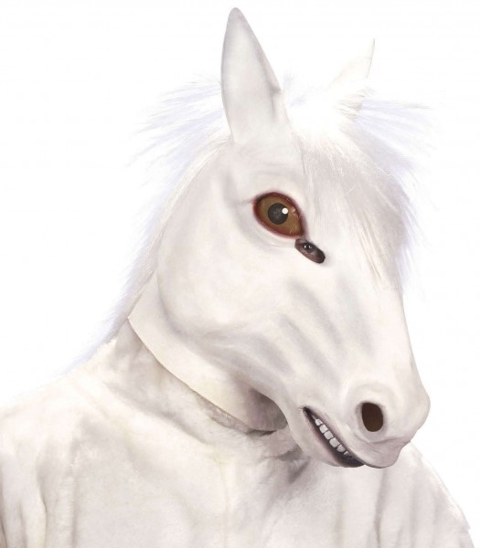 Maschera completa testa di cavallo realistico con criniera bianca