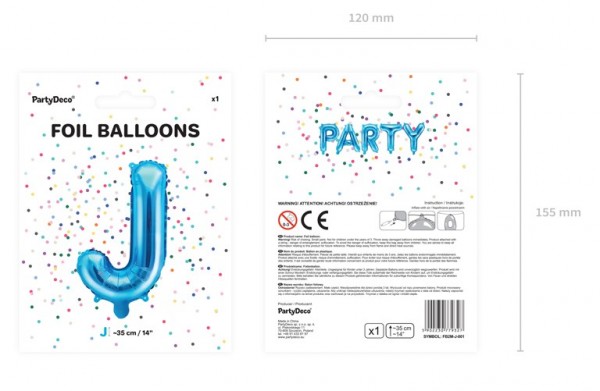 Folieballon J azurblå 35cm 3