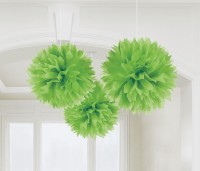 3 Pompom Decorations Light Green 40.6cm
