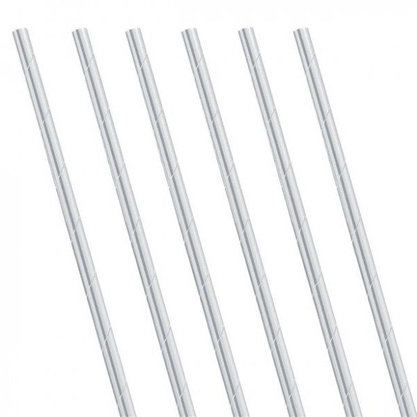 24 Paper Party Straws Silver 18cm
