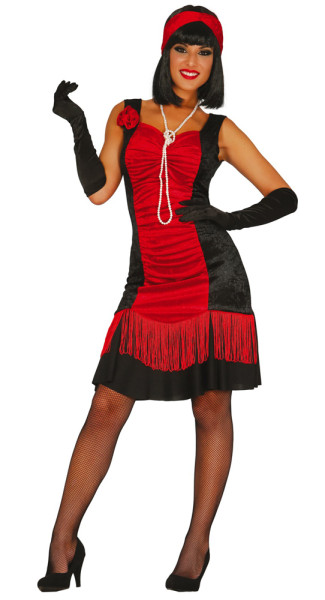 Disfraz de charlestón rojo y negro de 1920 para mujer