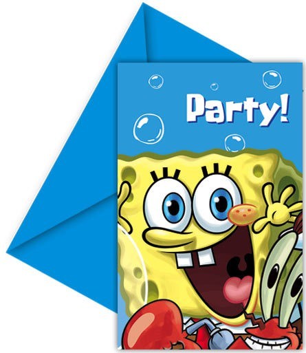 SpongeBob Fun children's birthday invitation card 6 pack