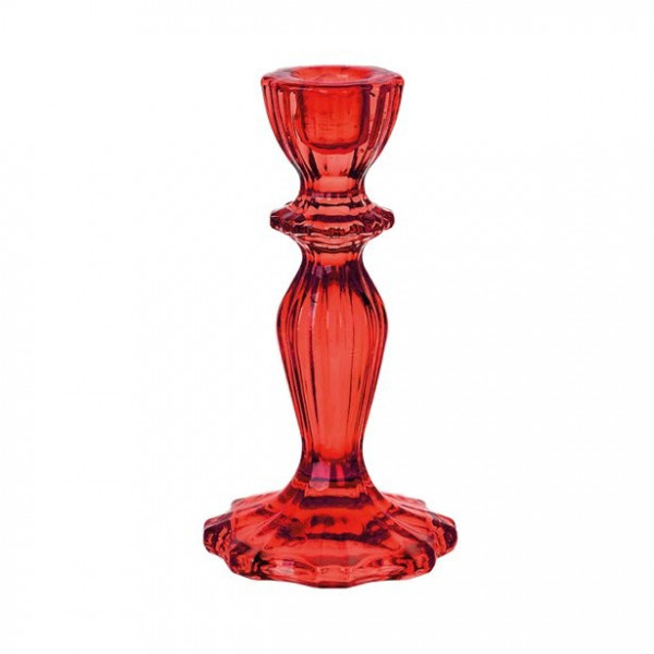 Glass candlestick red 16cm