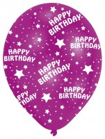 Oversigt: 6 balloner Happy Birthday Star farvet 27,5 cm