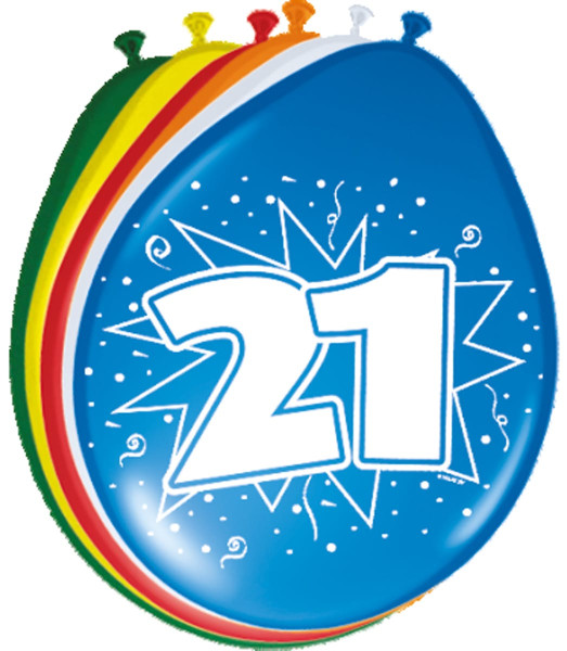 8 färgglada latexballonger nummer 21