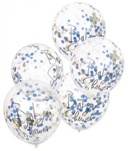 5 ballons confettis baby boom bleus 30cm
