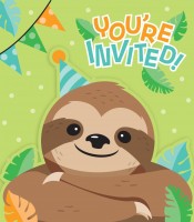 Preview: 8 party sloth invitation cards