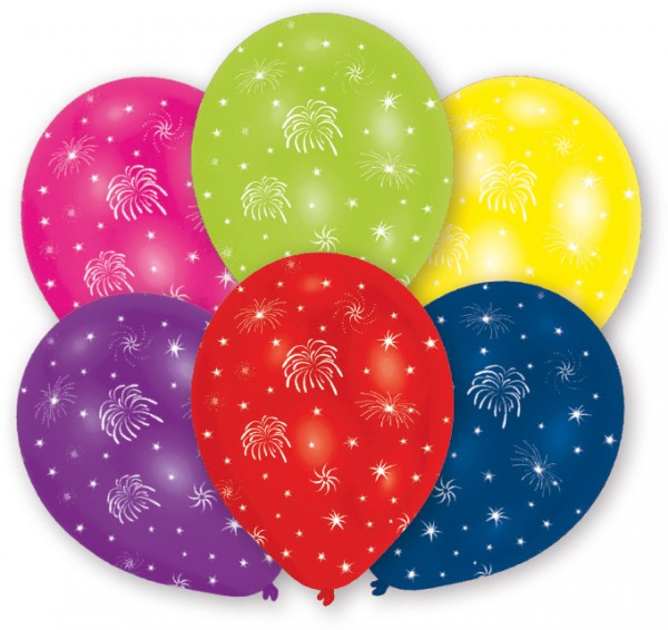 6 New Year's Eve firework balloons 27.5 cm