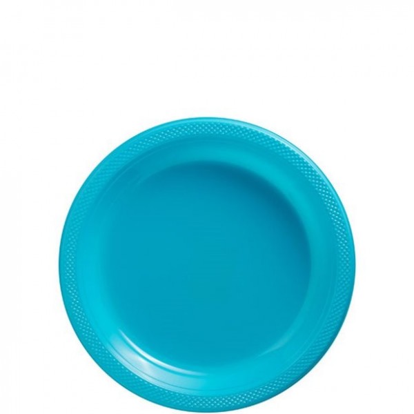 50 turquoise plastic plates 17cm