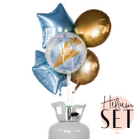 Vorschau: Mein Tag Hellblau Ballonbouquet-Set mit Heliumbehälter