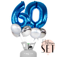 Vorschau: XXL Zahl 60 Blau Ballonbouquet-Set mit Heliumbehälter