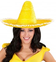 Egzotyczne sombrero z pomponami żółte 50 cm