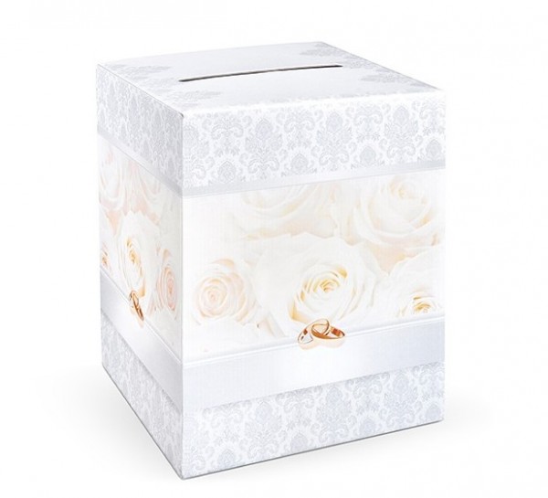 Boîte à cartes de mariage rose argent imprimée 25x25x30cm