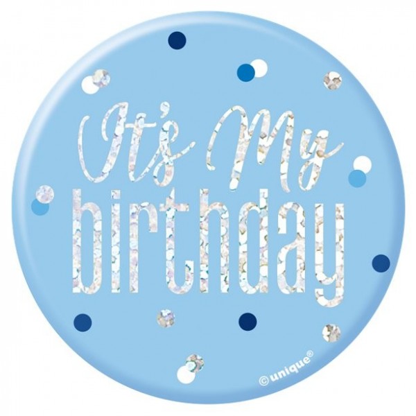 Błyszcząca niebieska Przypinka It's my Birthday 7cm