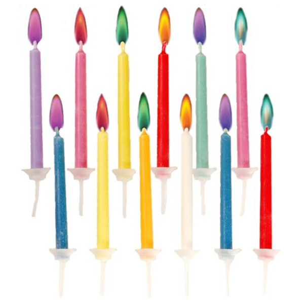 12 färgglada Flames födelsedagsljus