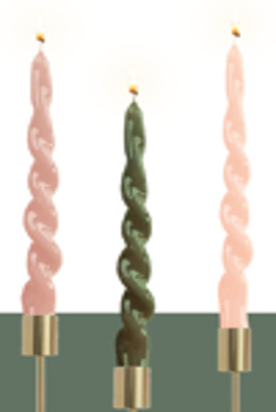 3 taper candles pink-green