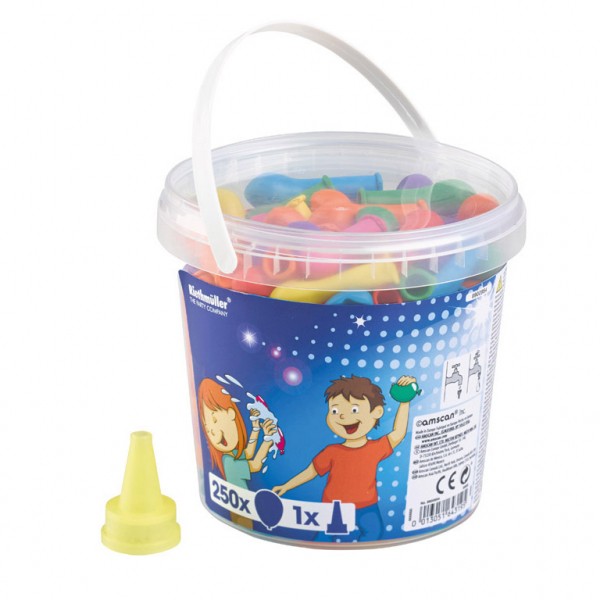 Set of 250 water bombs in a bucket with filling aid