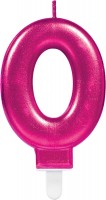Nummerlys 0 i mousserende lyserød 8 cm