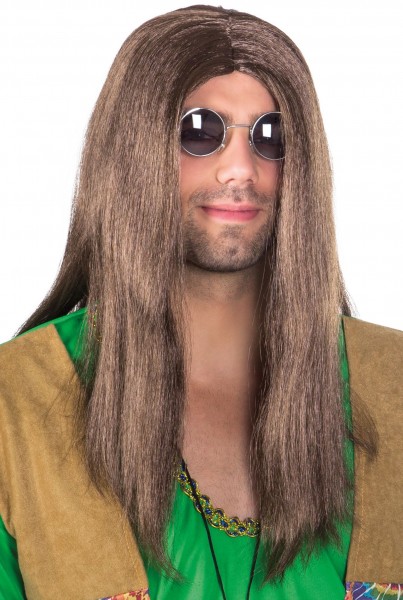 Brązowa peruka hipisowska z długimi włosami Fred
