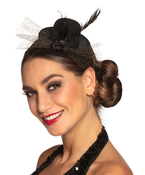 Black 20s mini hat with feather