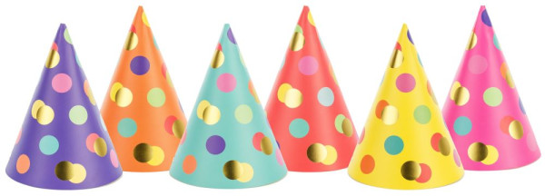 6 chapeaux de fête à pois colorés
