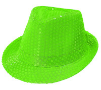 Vista previa: Sombrero Fedora de lentejuelas verde neón