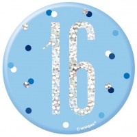 16th birthday button blue 7cm