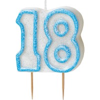 Preview: Happy Blue Sparkling 18th Birthday cake candle
