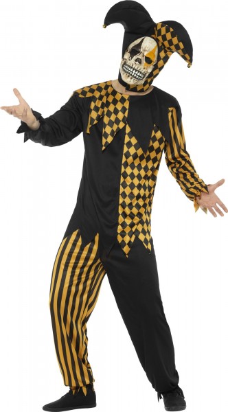 Disfraz de arlequín de terror para hombre negro y amarillo